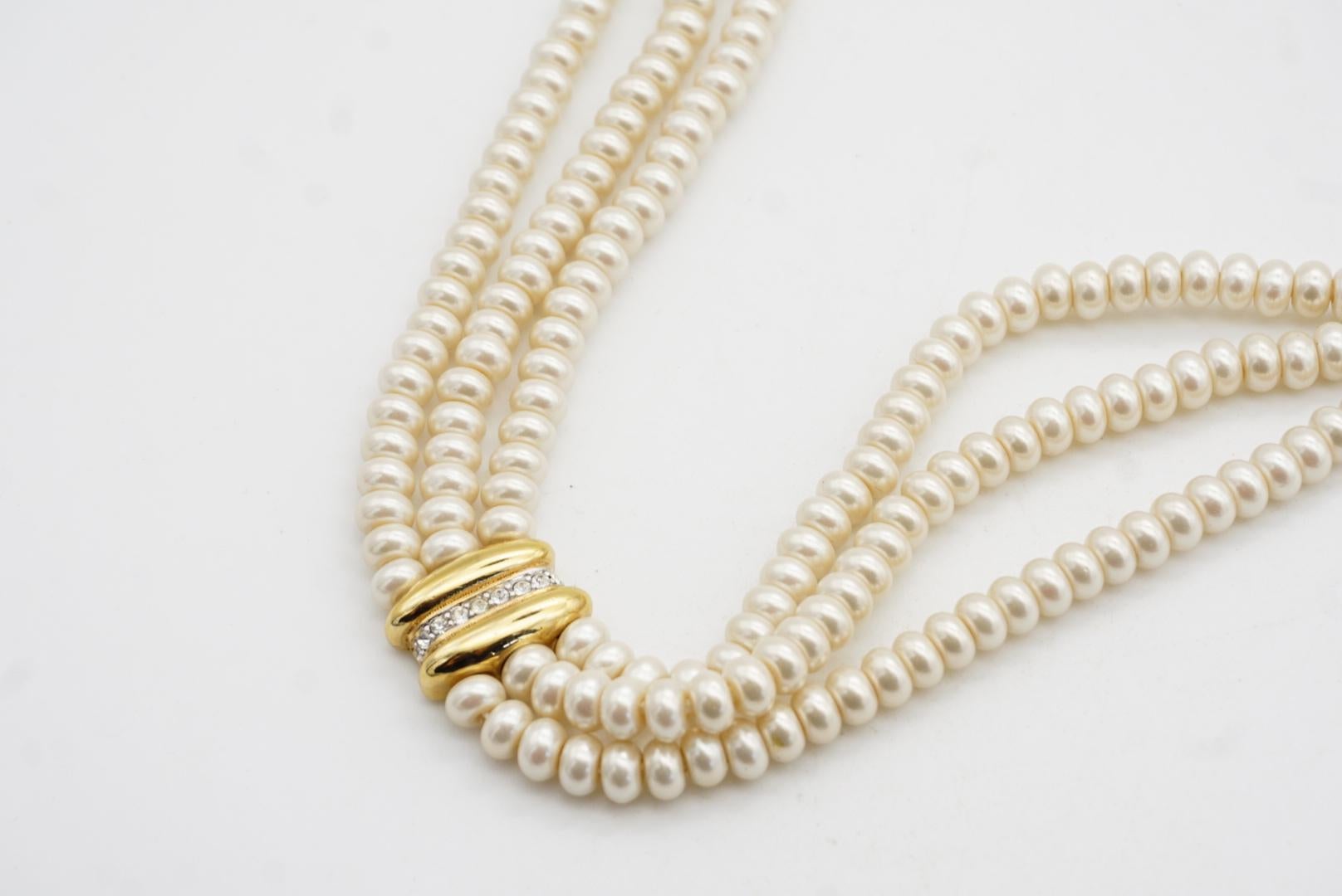 Christian Dior GROSSE 1960 Collar Gargantilla Perlas Blancas Cristales 3 Capas en venta 3