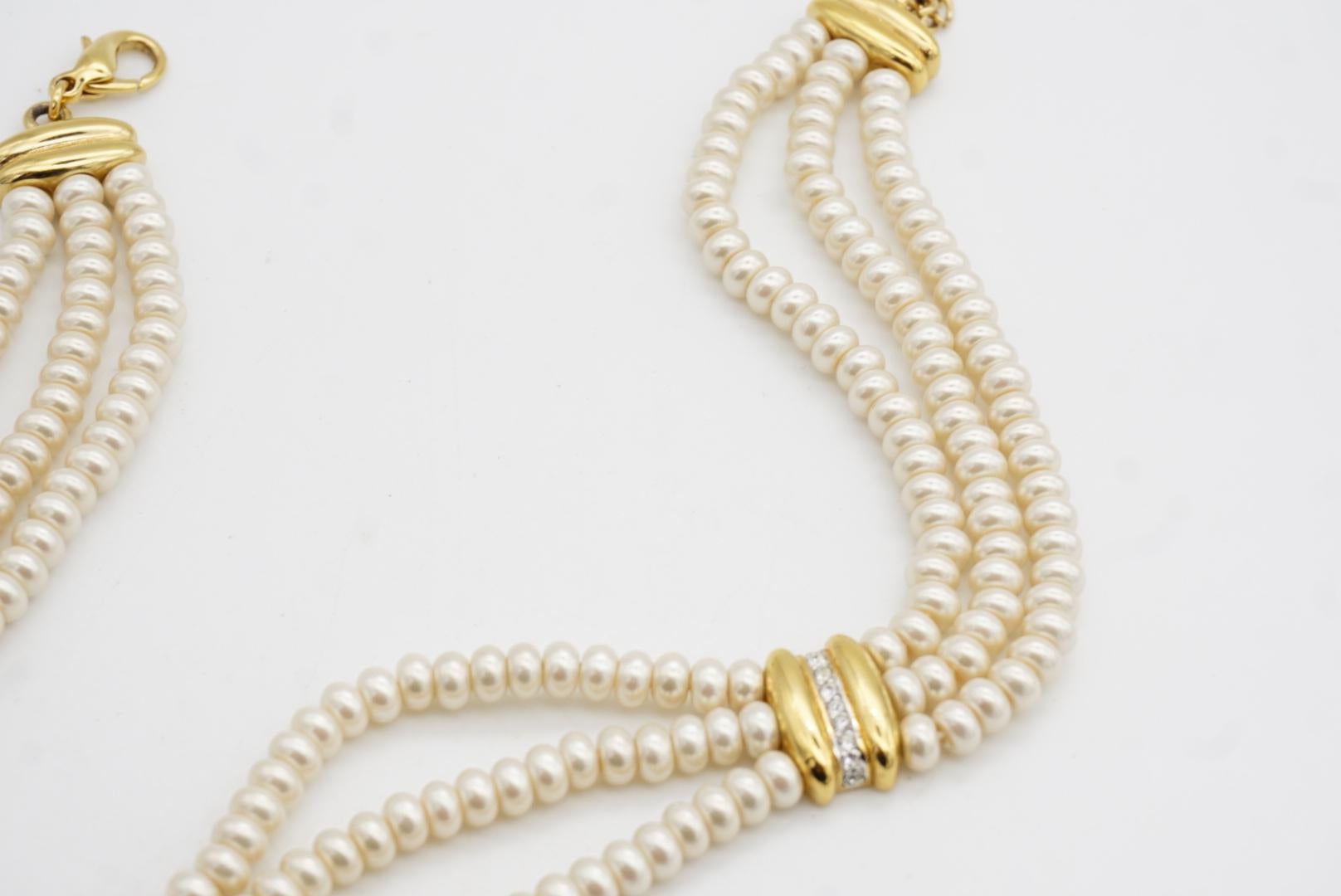 Christian Dior GROSSE 1960 Collar Gargantilla Perlas Blancas Cristales 3 Capas en venta 4