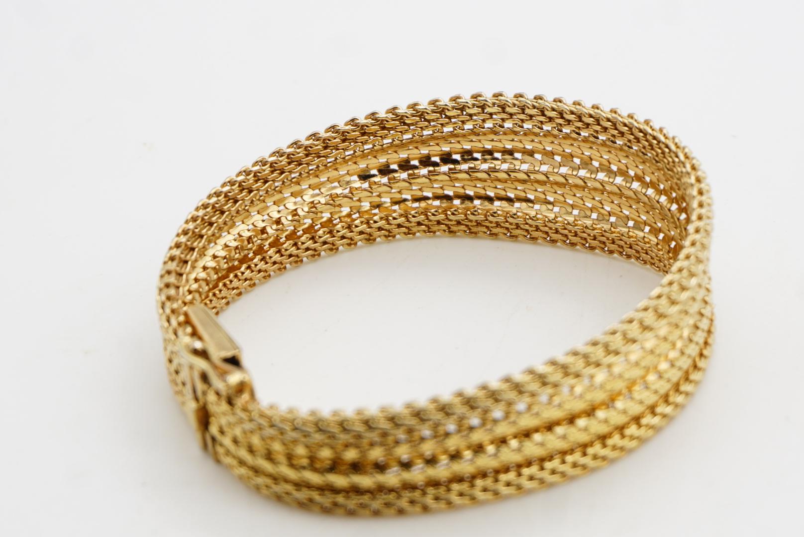 Christian Dior GROSSE 1960 Fish Ridged Woven Mesh Link Gold Modernist Bracelet im Angebot 5