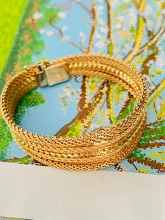 Christian Dior GROSSE 1960 Fish Ridged Woven Mesh Link Gold Modernist Bracelet