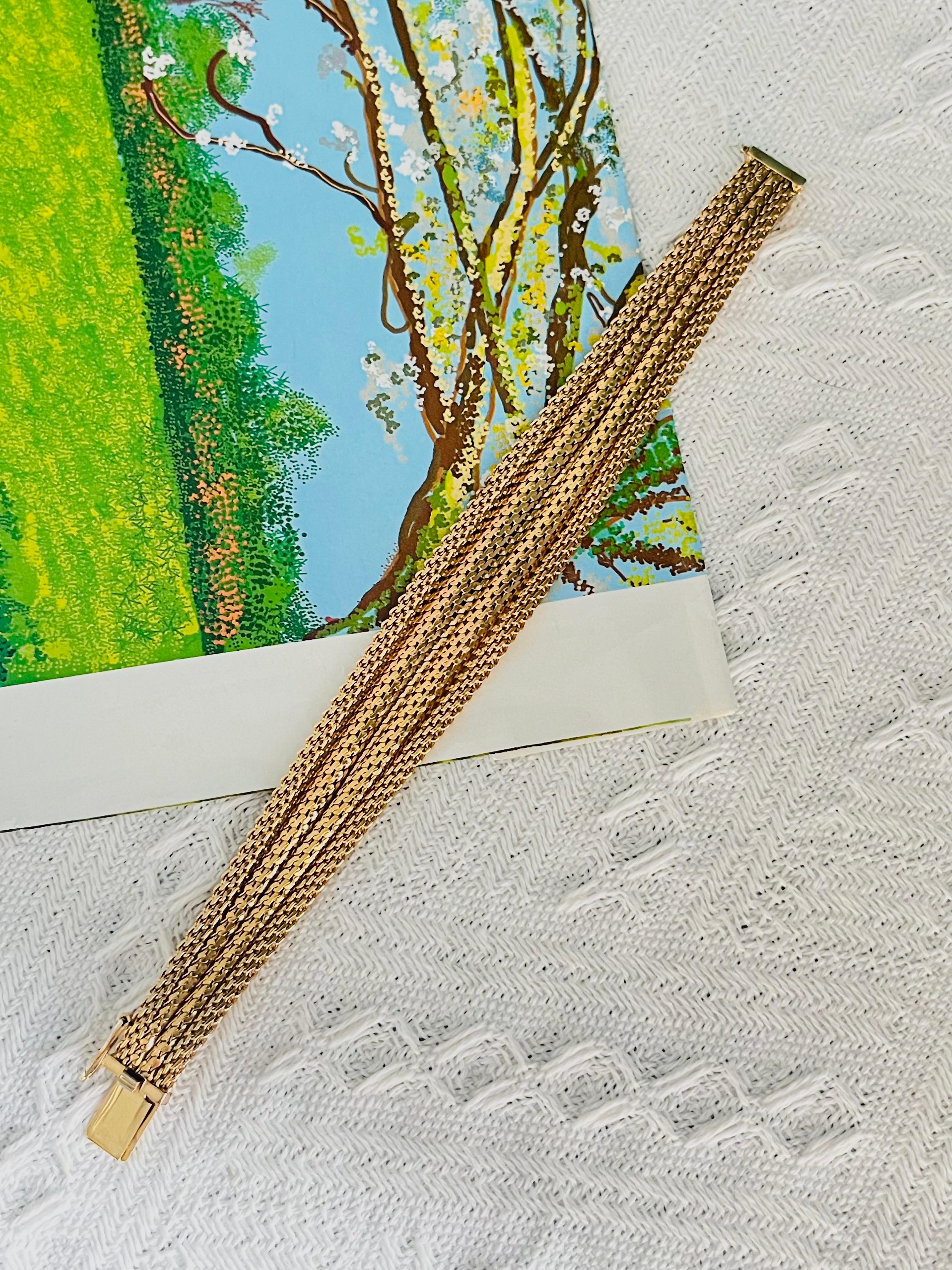 Christian Dior GROSSE 1960 Fish Ridged Woven Mesh Link Gold Modernist Bracelet im Zustand „Gut“ im Angebot in Wokingham, England