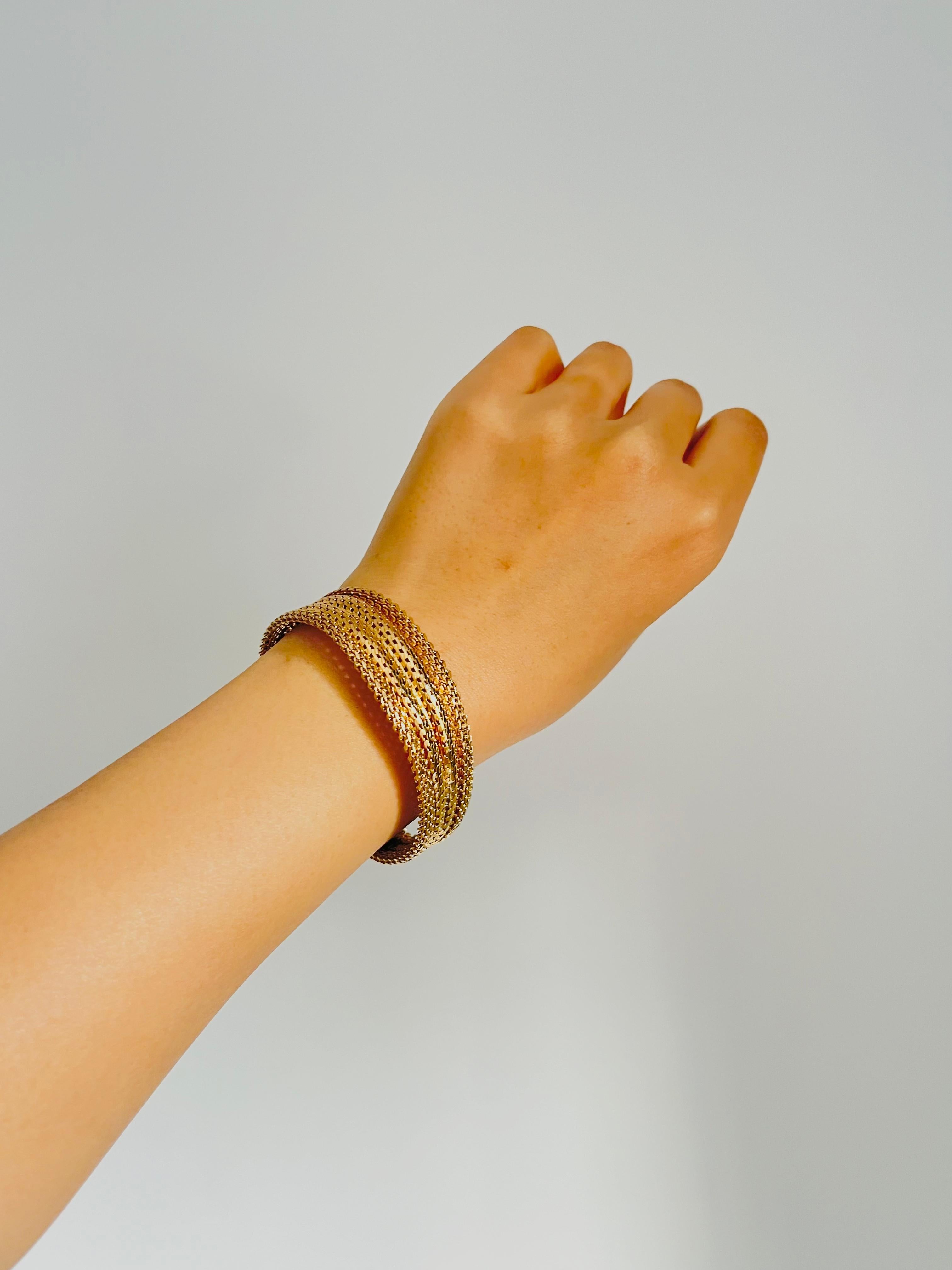 Christian Dior GROSSE 1960 Fish Ridged Woven Mesh Link Gold Modernist Bracelet für Damen oder Herren im Angebot