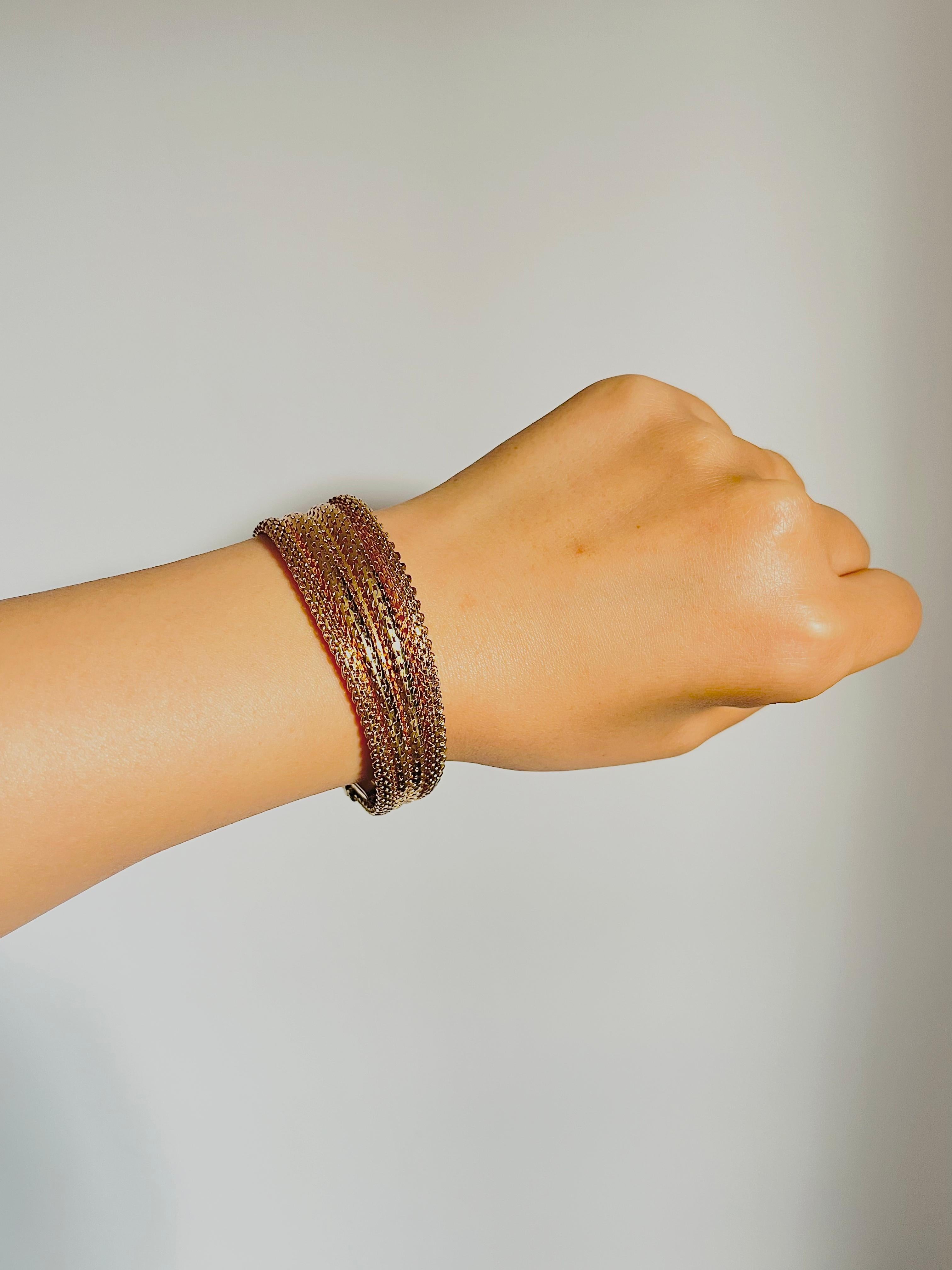 Christian Dior GROSSE 1960 Fish Ridged Woven Mesh Link Gold Modernist Bracelet im Angebot 2