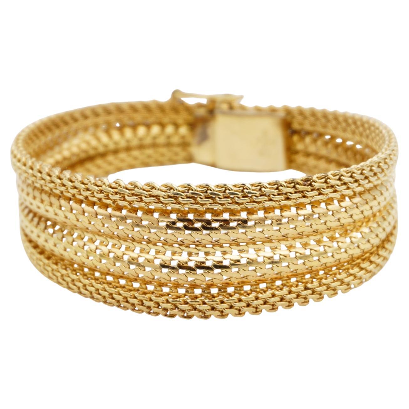 Christian Dior GROSSE 1960 Fish Ridged Woven Mesh Link Gold Modernist Bracelet