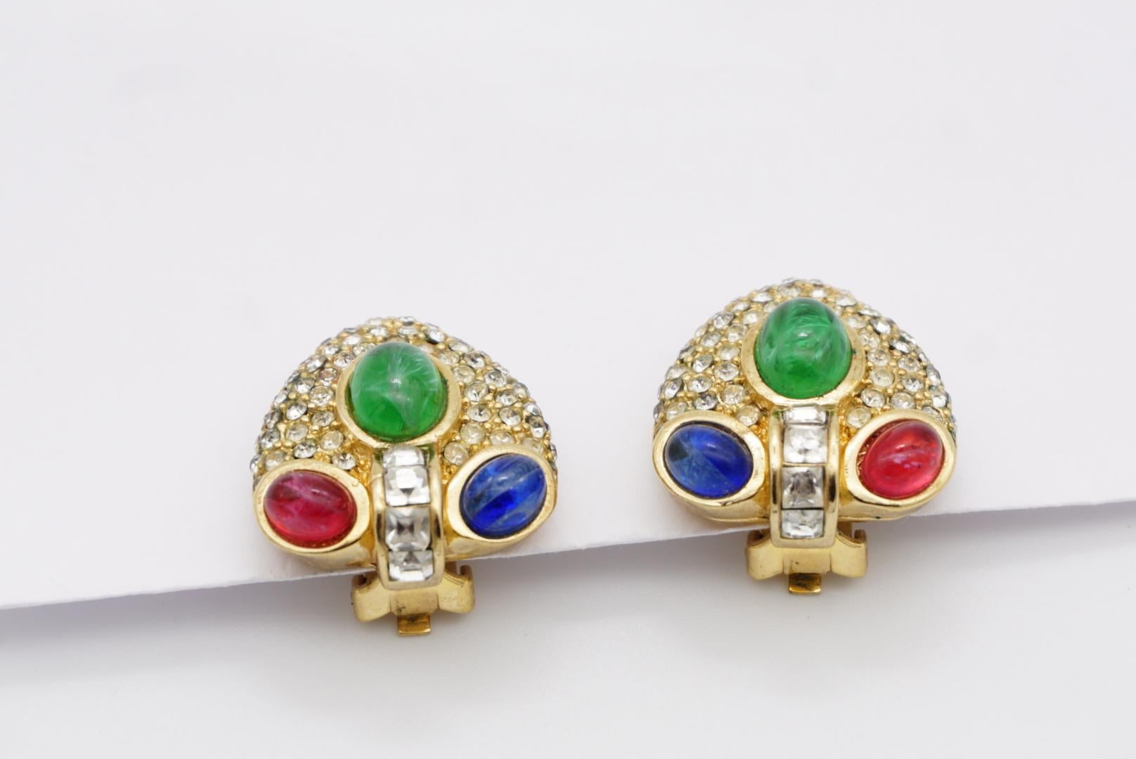 Christian Dior GROSSE 1960 Gripoix Ruby Sapphire Emerald Heart Crystal Earrings 8