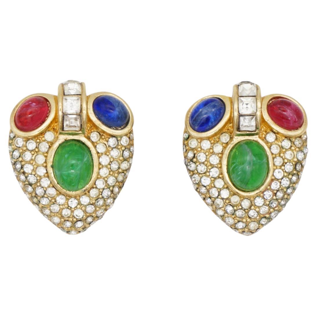 Christian Dior GROSSE 1960 Gripoix Sapphire Emerald Ruby Heart Whole Shining Crystals Exquisite Clip Earrings, Gold Tone

Very good condition. Light scratches or colour loss, barely noticeable. 100% Genuine.

A unique piece. Signed GROSSE at the