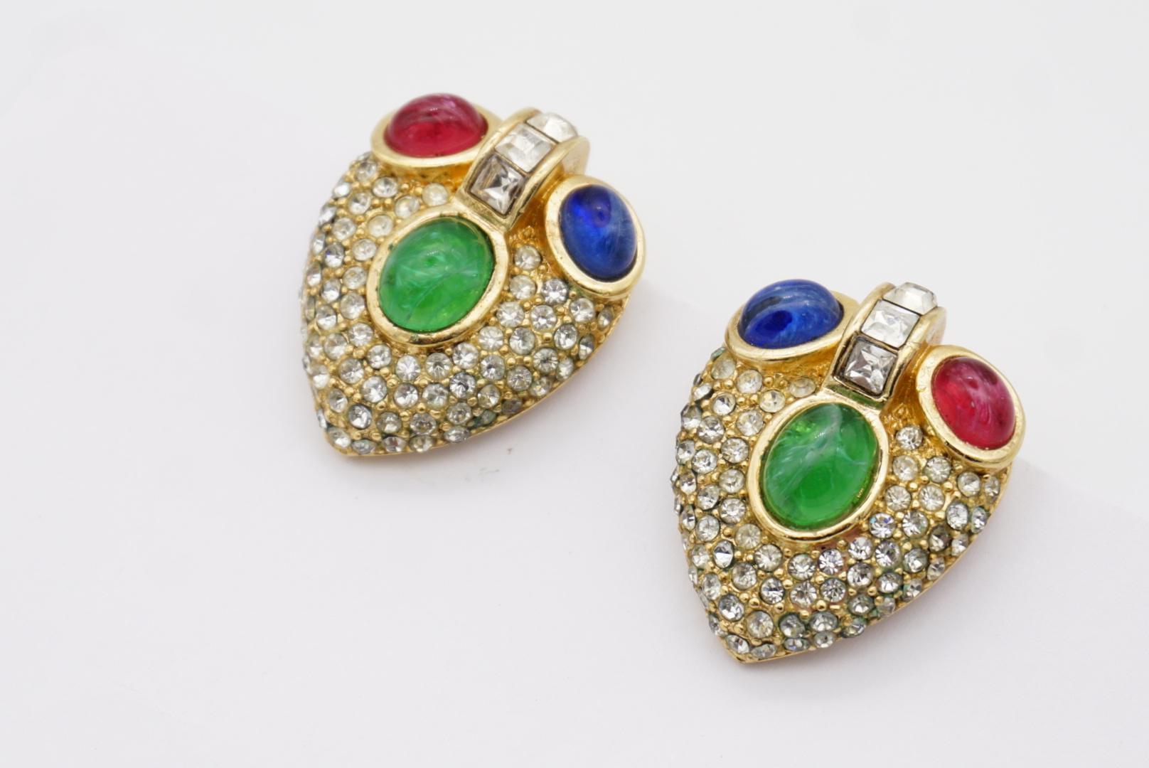 Christian Dior GROSSE 1960 Gripoix Sapphire Emerald Ruby Heart Crystals Earrings For Sale 5