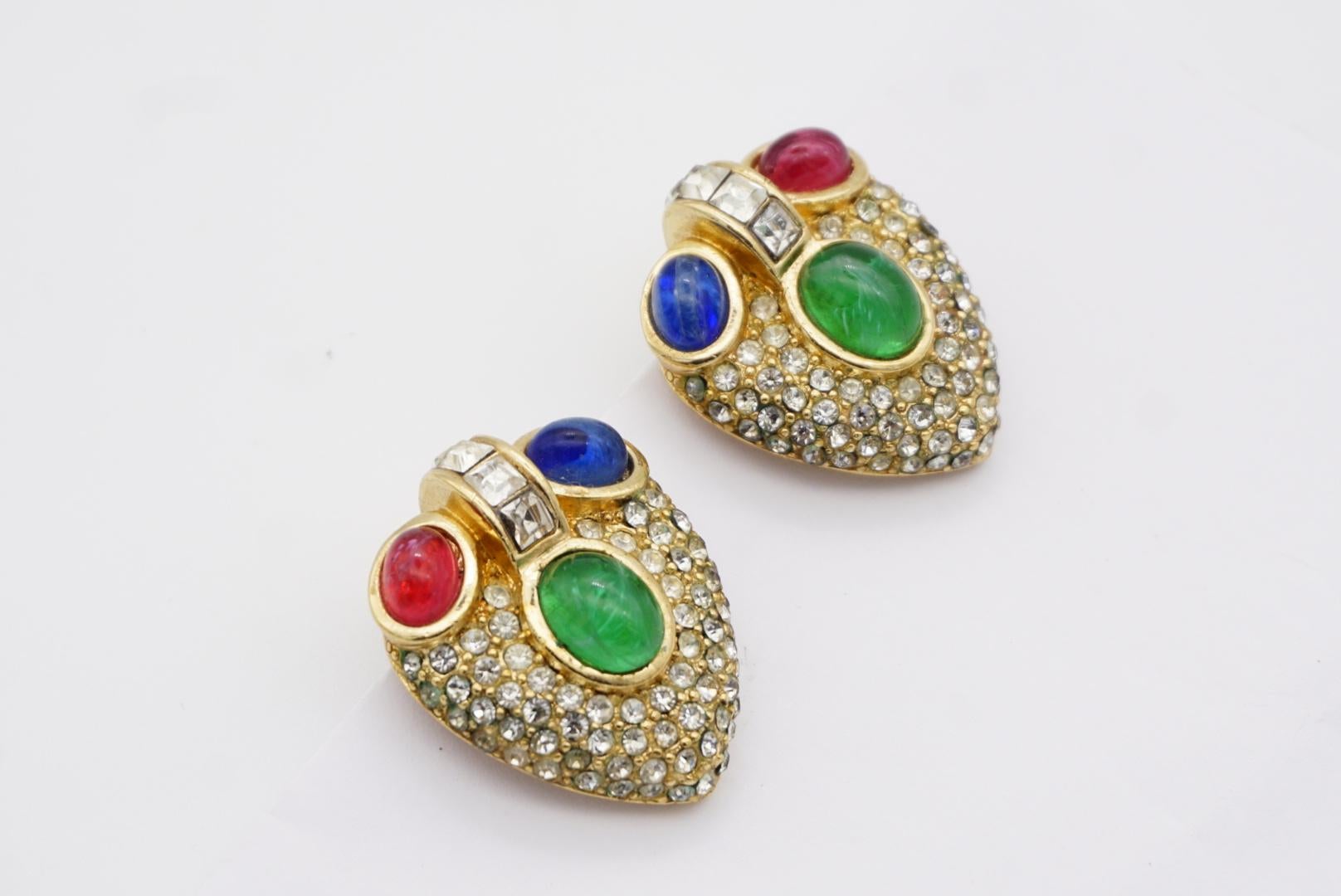 Christian Dior GROSSE 1960 Gripoix Sapphire Emerald Ruby Heart Crystals Earrings For Sale 6