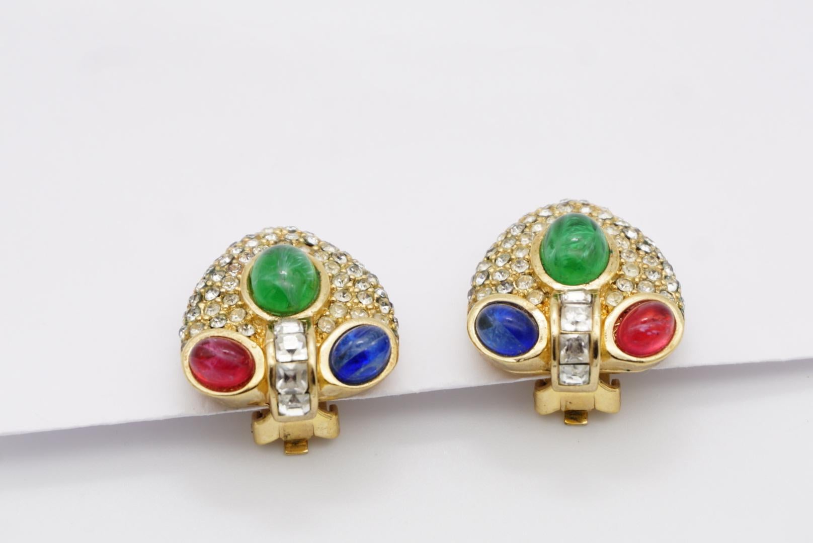 Christian Dior GROSSE 1960 Gripoix Sapphire Emerald Ruby Heart Crystals Earrings For Sale 7