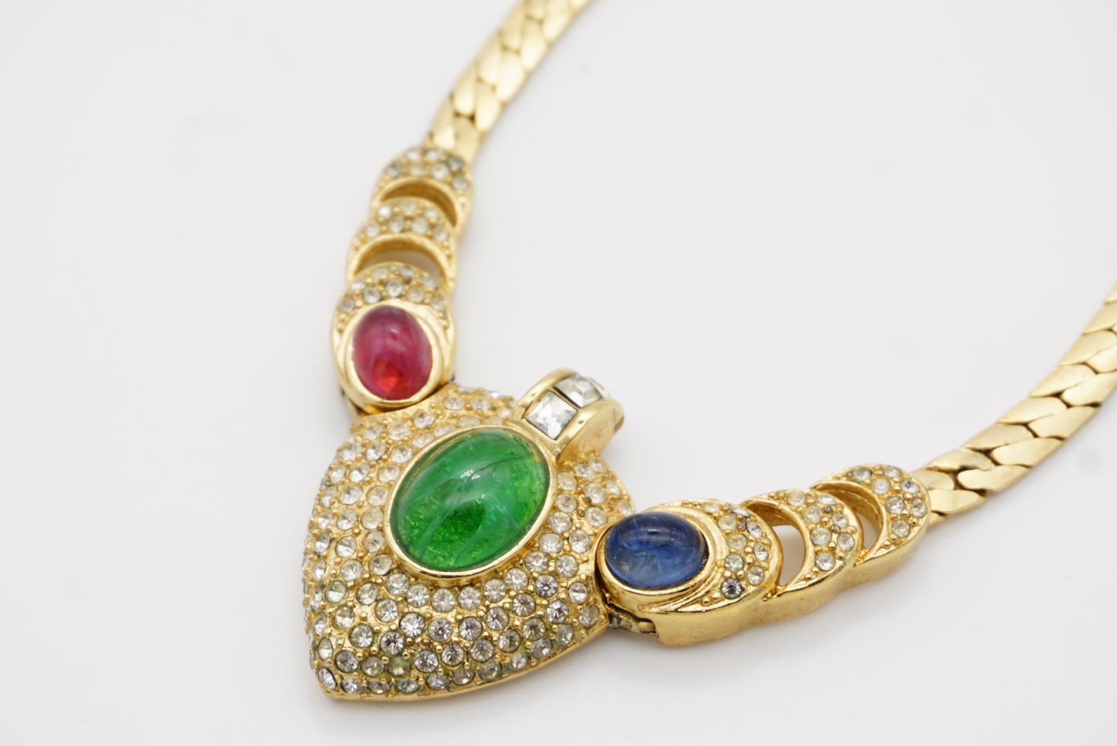 Christian Dior GROSSE 1960 Gripoix Sapphire Emerald Ruby Heart Crystals Necklace For Sale 5