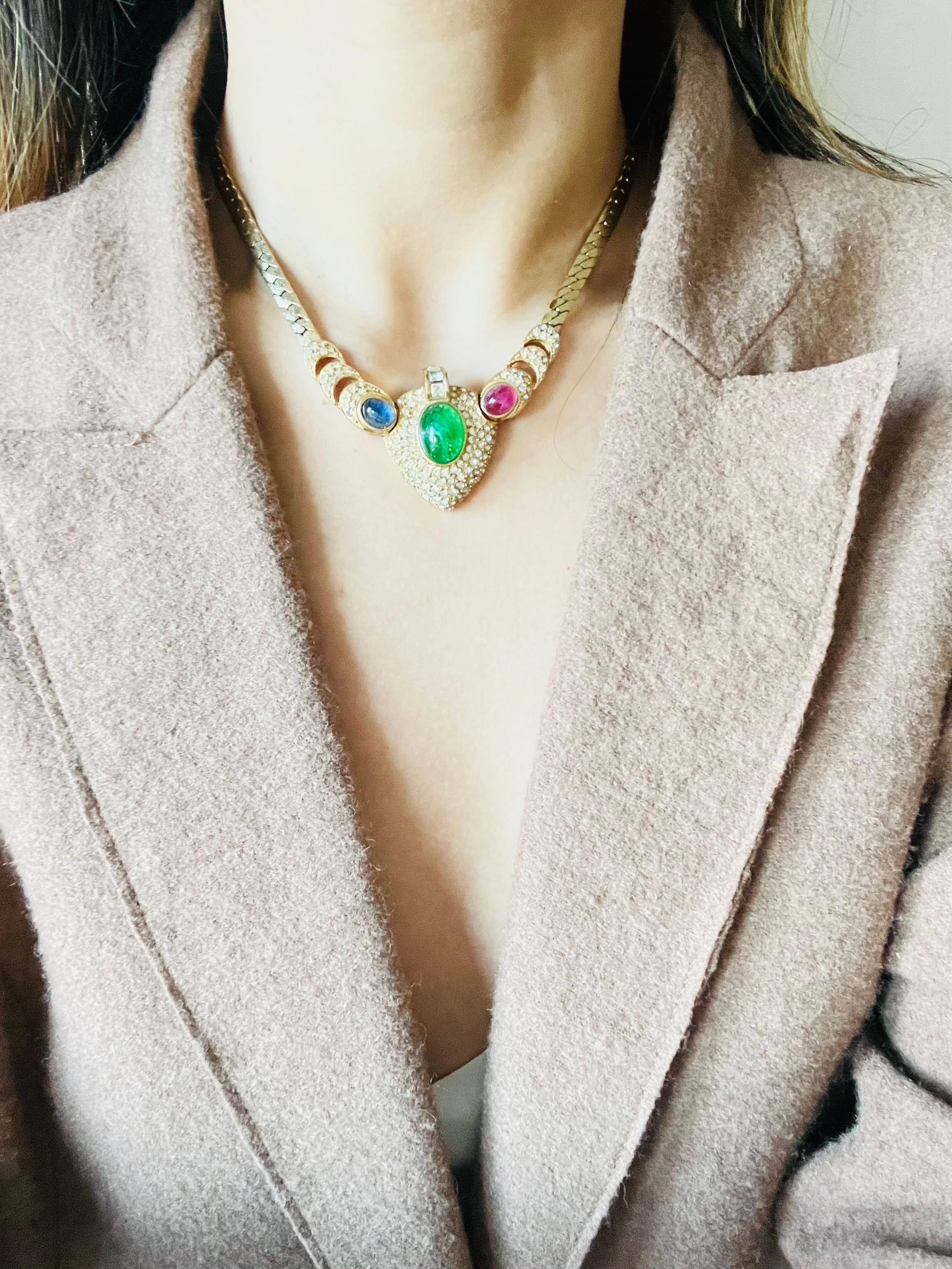 Christian Dior GROSSE 1960 Gripoix Sapphire Emerald Ruby Heart Crystals Necklace 2