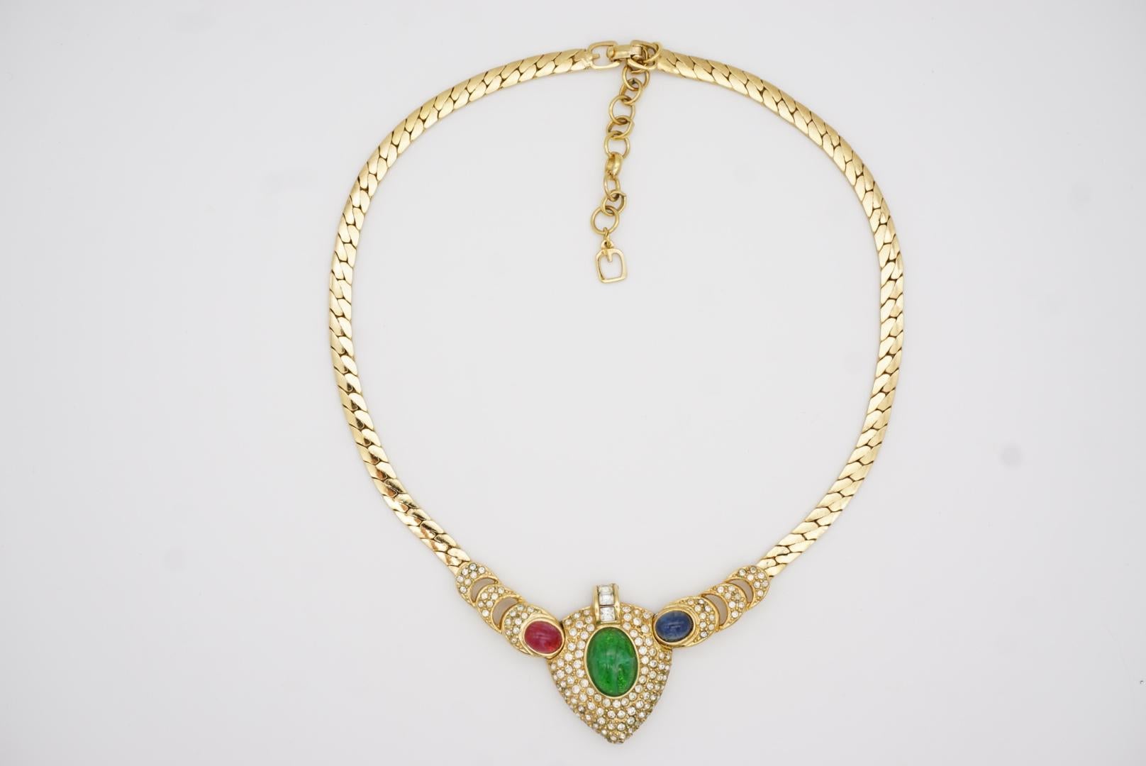 Christian Dior GROSSE 1960 Gripoix Sapphire Emerald Ruby Heart Crystals Necklace For Sale 3