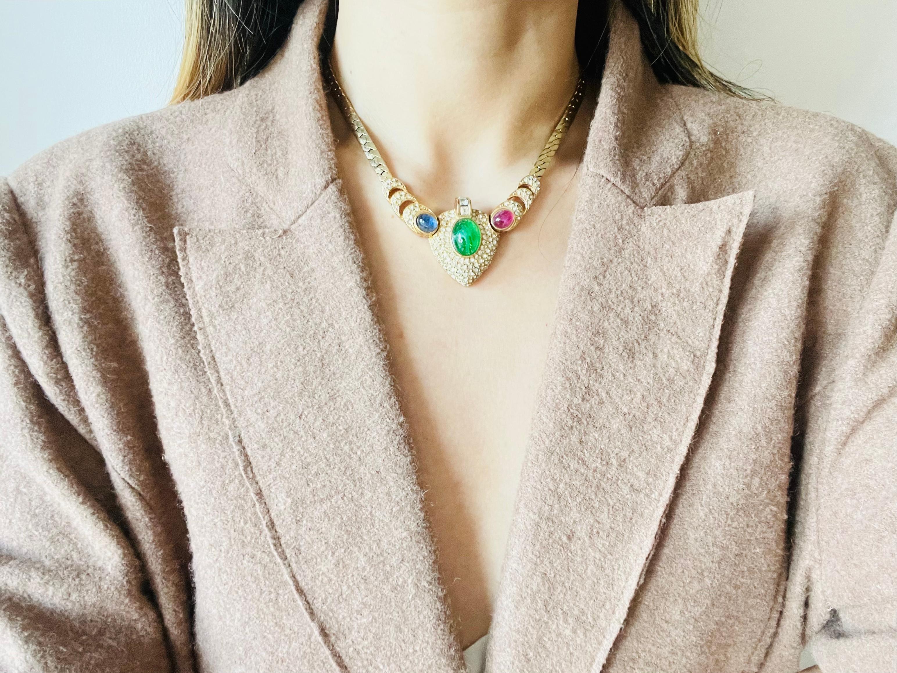Christian Dior GROSSE 1960 Gripoix Sapphire Emerald Ruby Heart Crystals Necklace 3