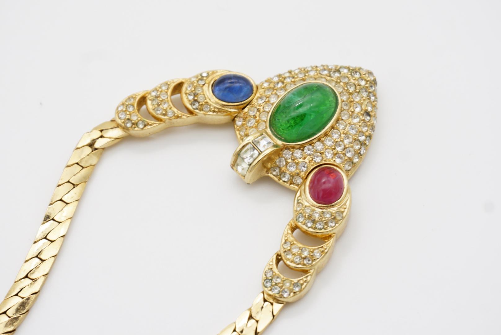 Christian Dior GROSSE 1960 Gripoix Sapphire Emerald Ruby Heart Crystals Necklace For Sale 4