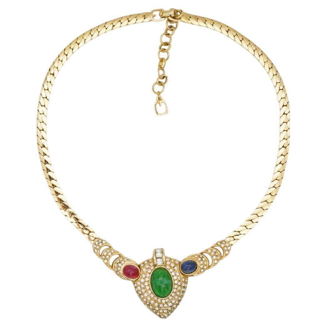 Christian Dior GROSSE 1960 Gripoix Sapphire Emerald Ruby Heart Crystals Necklace For Sale