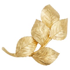 Christian Dior GROSSE 1960 Vintage Large Leaf Five Curled Wavy Vivid Gold Brooch