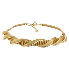 Christian Dior GROSSE 1960 Vintage Spiral Interlock Openwork Woven Gold Necklace