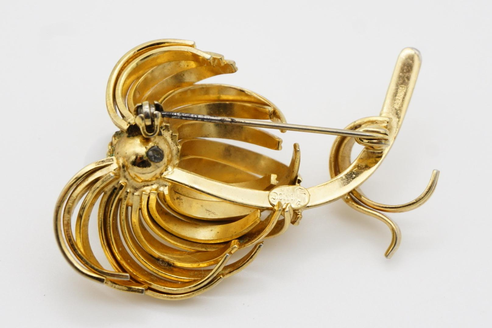 Christian Dior GROSSE 1960 Vintage Vivid Flower Weiße Goldbrosche mit geschwungenem Blattgold 10