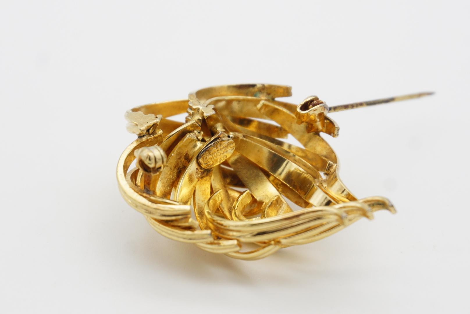 Christian Dior GROSSE 1960 Vintage Wave Cluster Flower Leaf Bouquet Gold Brooch For Sale 6