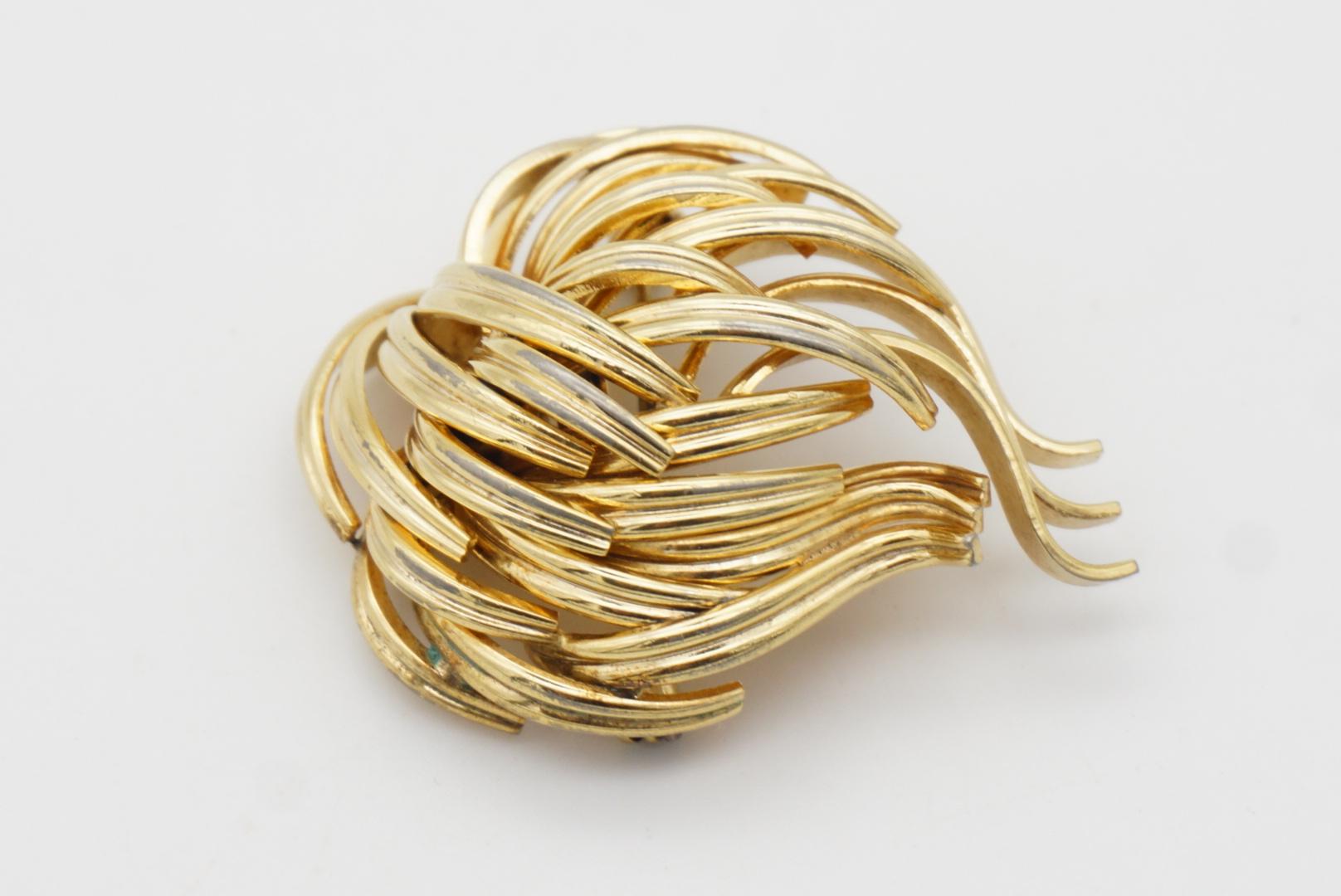 Christian Dior GROSSE 1960 Vintage Wave Cluster Flower Leaf Bouquet Gold Brooch For Sale 4