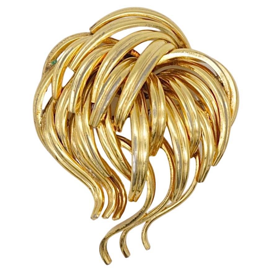 Christian Dior GROSSE 1960 Vintage Wave Cluster-Blumenblumenstrauß-Brosche in Gold  im Angebot