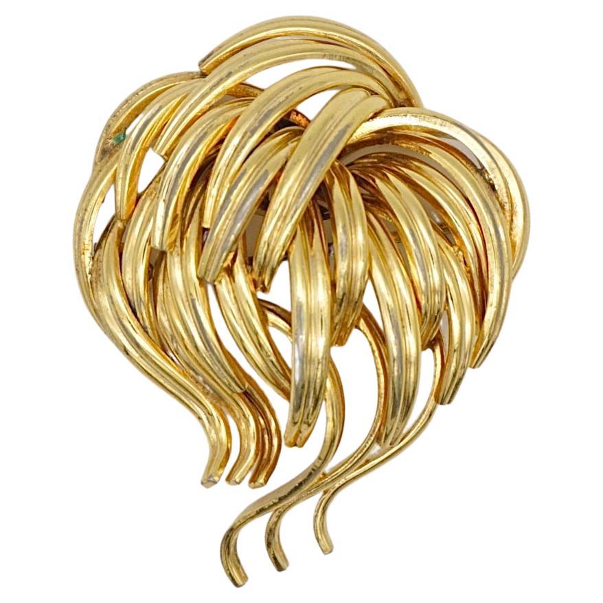 Christian Dior GROSSE 1960 Vintage Wave Cluster Flower Leaf Bouquet Gold Brooch For Sale