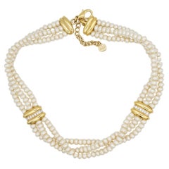 Christian Dior GROSSE 1960 White Pearls Crystals 3 Three Strands Layers Necklace