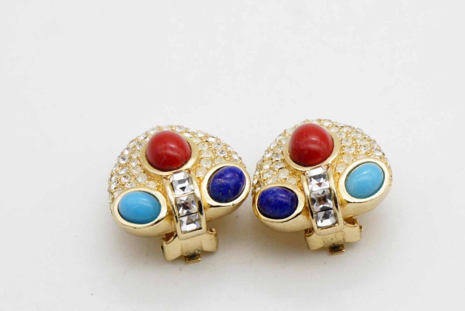 Christian Dior GROSSE 1960s Gripoix Lapis Ruby Cabochon Heart Crystals Earrings For Sale 4