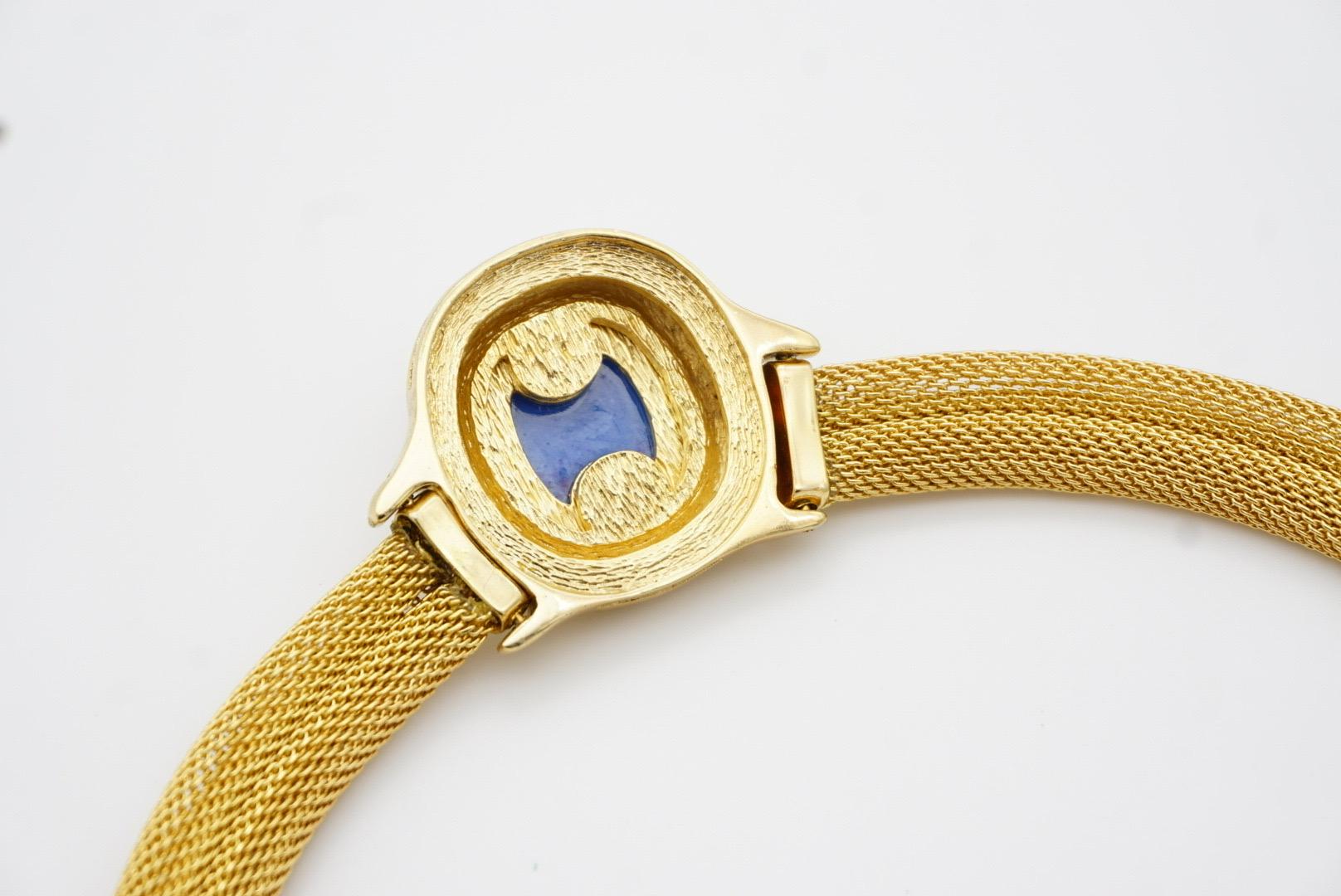 Christian Dior GROSSE 1960s Lapis Navy Cabochon Pendentif collier en maille épaisse en vente 10