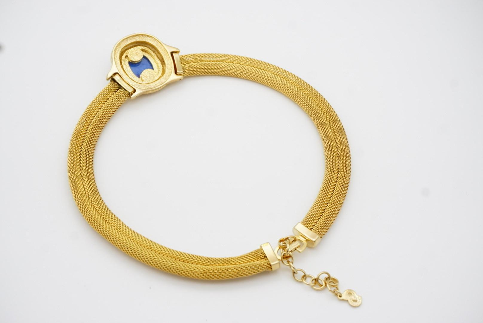 Christian Dior GROSSE 1960s Lapis Navy Cabochon Pendentif collier en maille épaisse en vente 11