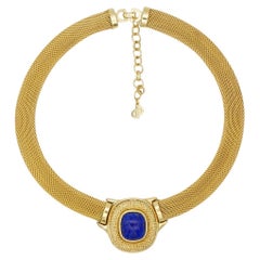 Christian Dior GROSSE 1960s Lapis Navy Cabochon Pendant Chunky Mesh Necklace