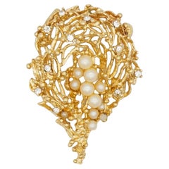 Christian Dior GROSSE 1960s Pearls Crystals Openwork Filigree Exquisite Brooch