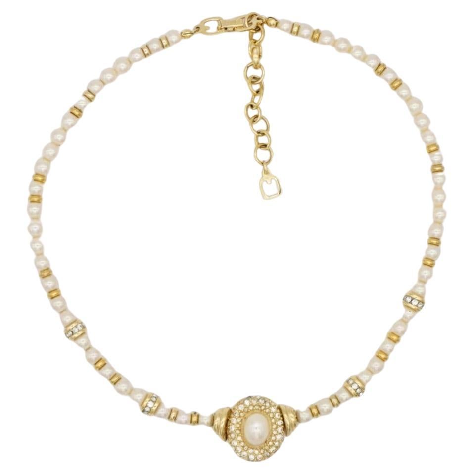 Christian Dior GROSSE 1960 perles White cristaux ovales pendentif Elegant Necklace