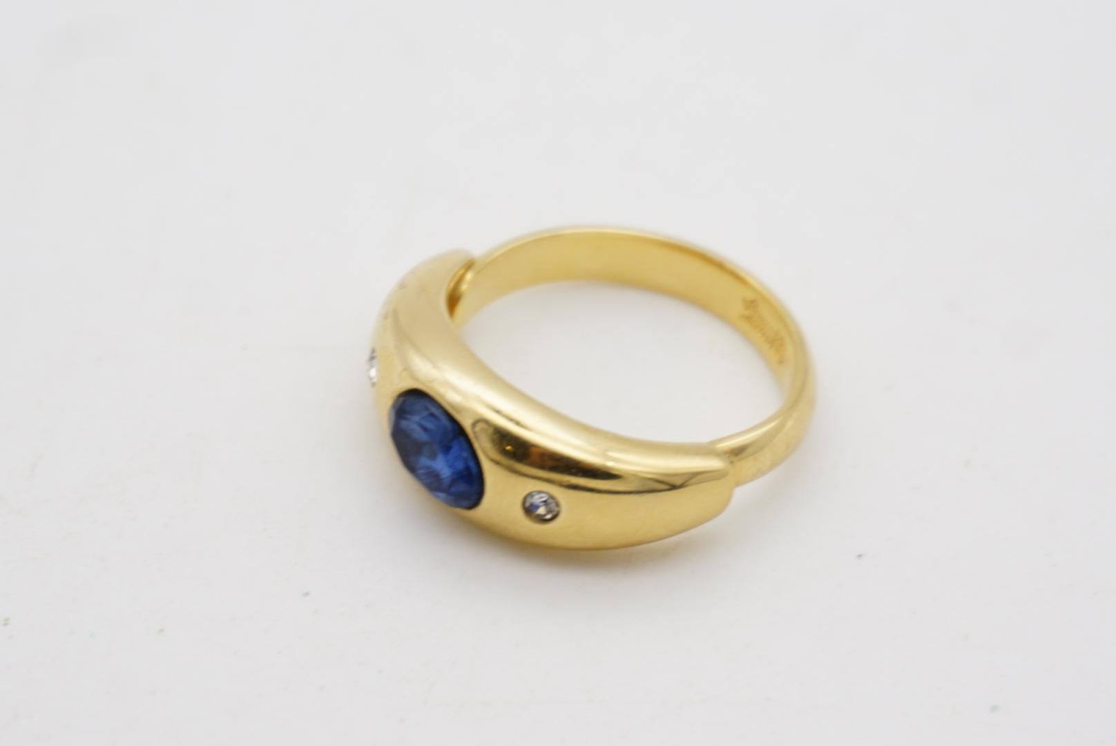 Christian Dior GROSSE 1960s Sapphire Navy Oval Crystal Charm Band Ring US 7 1/2 5