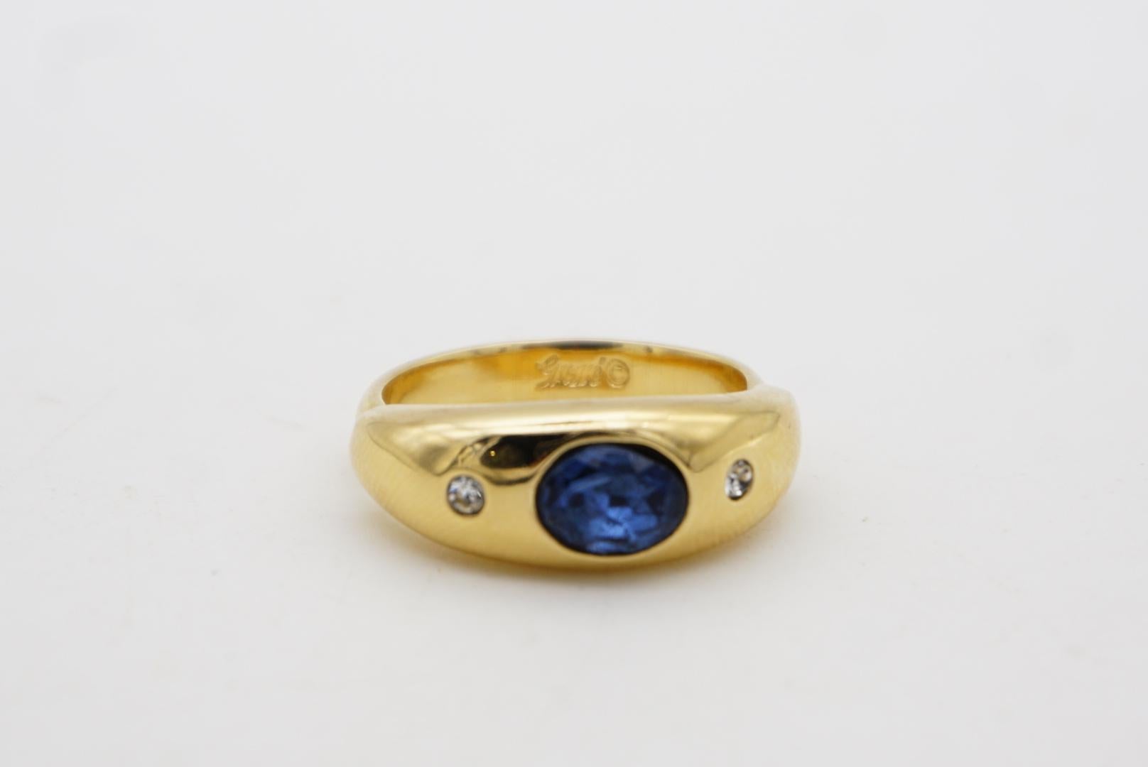Christian Dior GROSSE 1960s Sapphire Navy Oval Crystal Charm Band Ring US 7 1/2 4