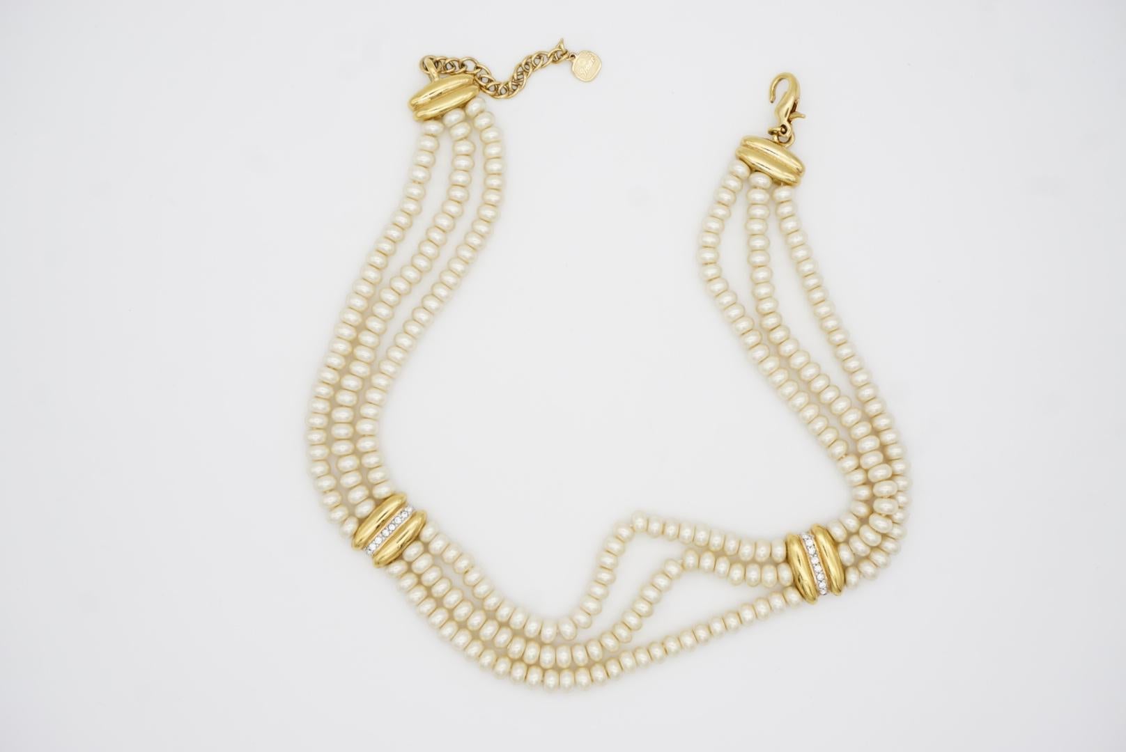 Christian Dior GROSSE 1960 Trío Perlas Cristales Filamentos Capas Collar Gargantilla en venta 5