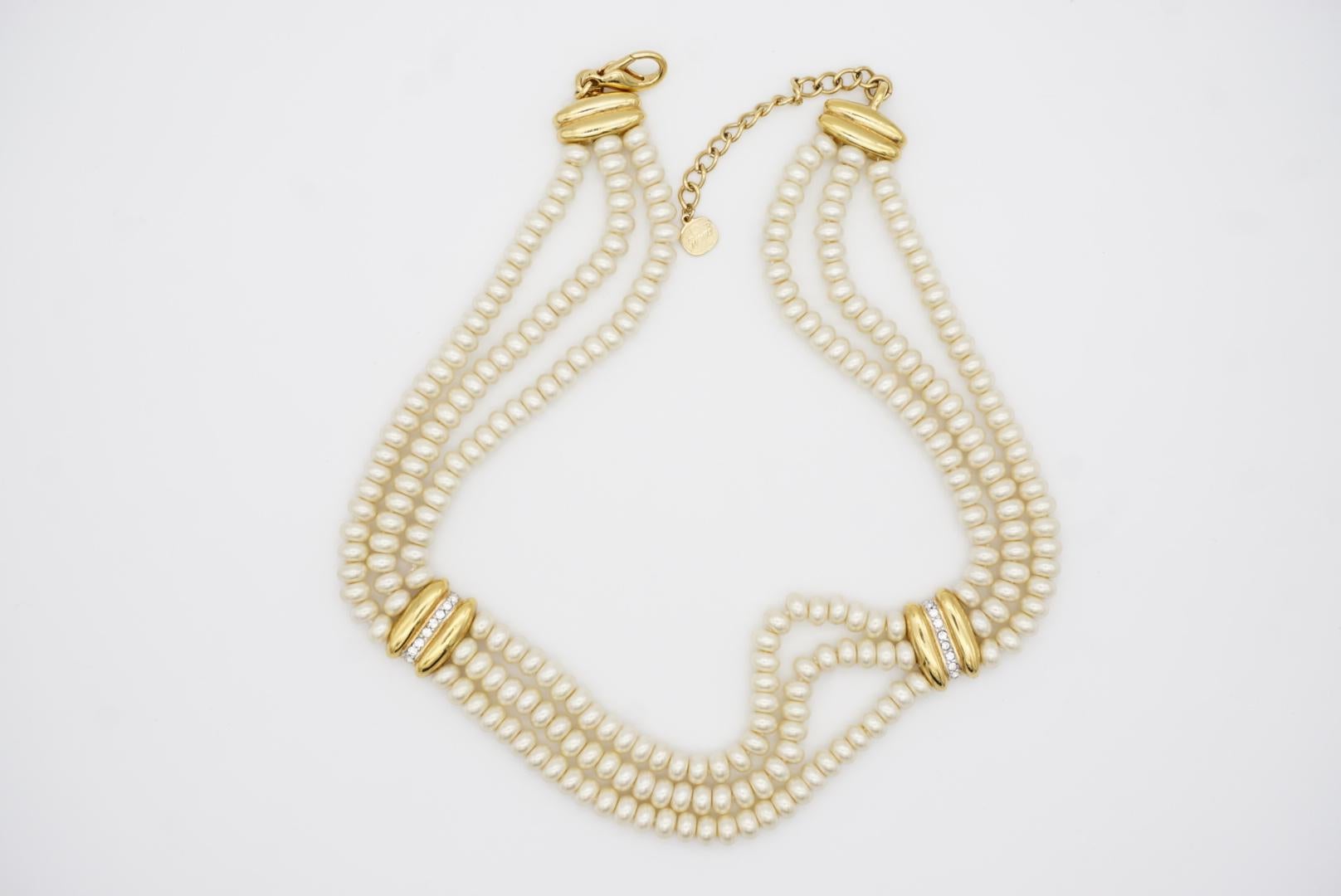 Christian Dior GROSSE 1960s Trio Pearls Crystals Strands Layers Choker Necklace 6