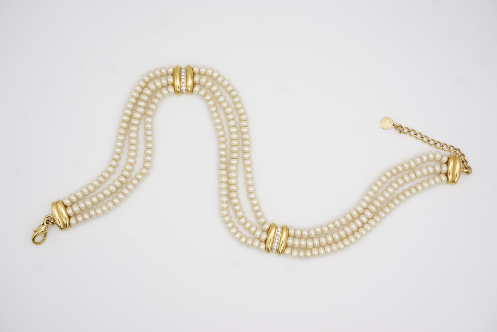 Christian Dior GROSSE 1960 Trío Perlas Cristales Filamentos Capas Collar Gargantilla en venta 6