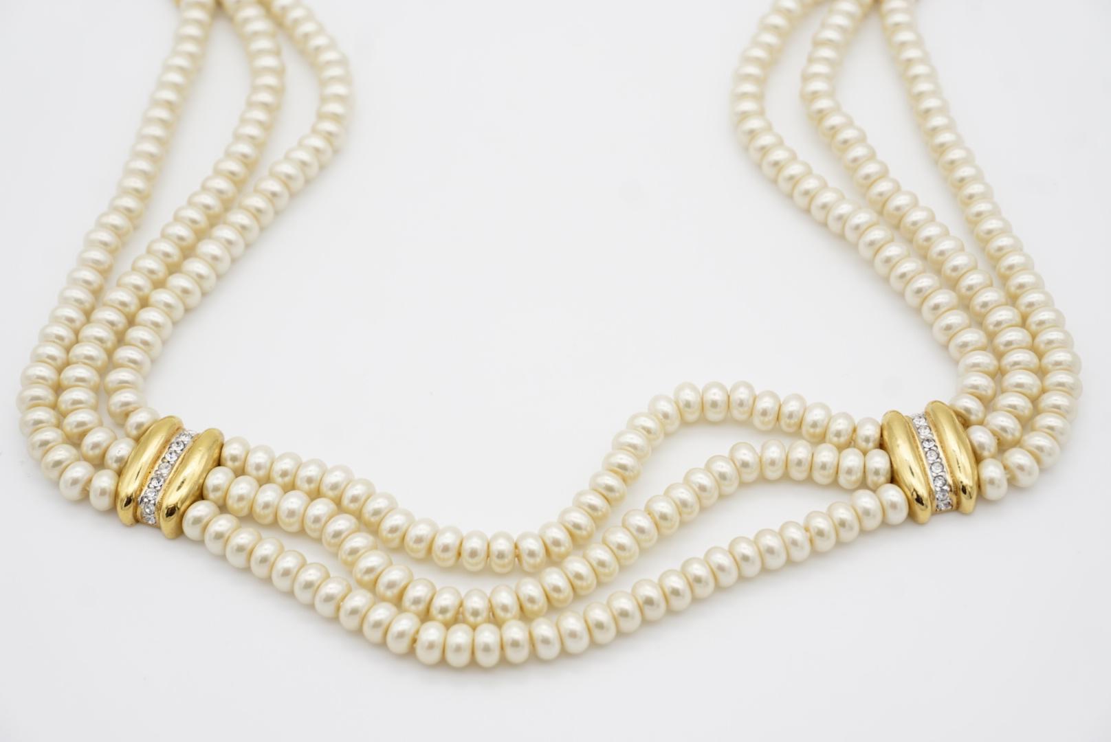 Christian Dior GROSSE 1960s Trio Pearls Crystals Strands Layers Choker Necklace 7