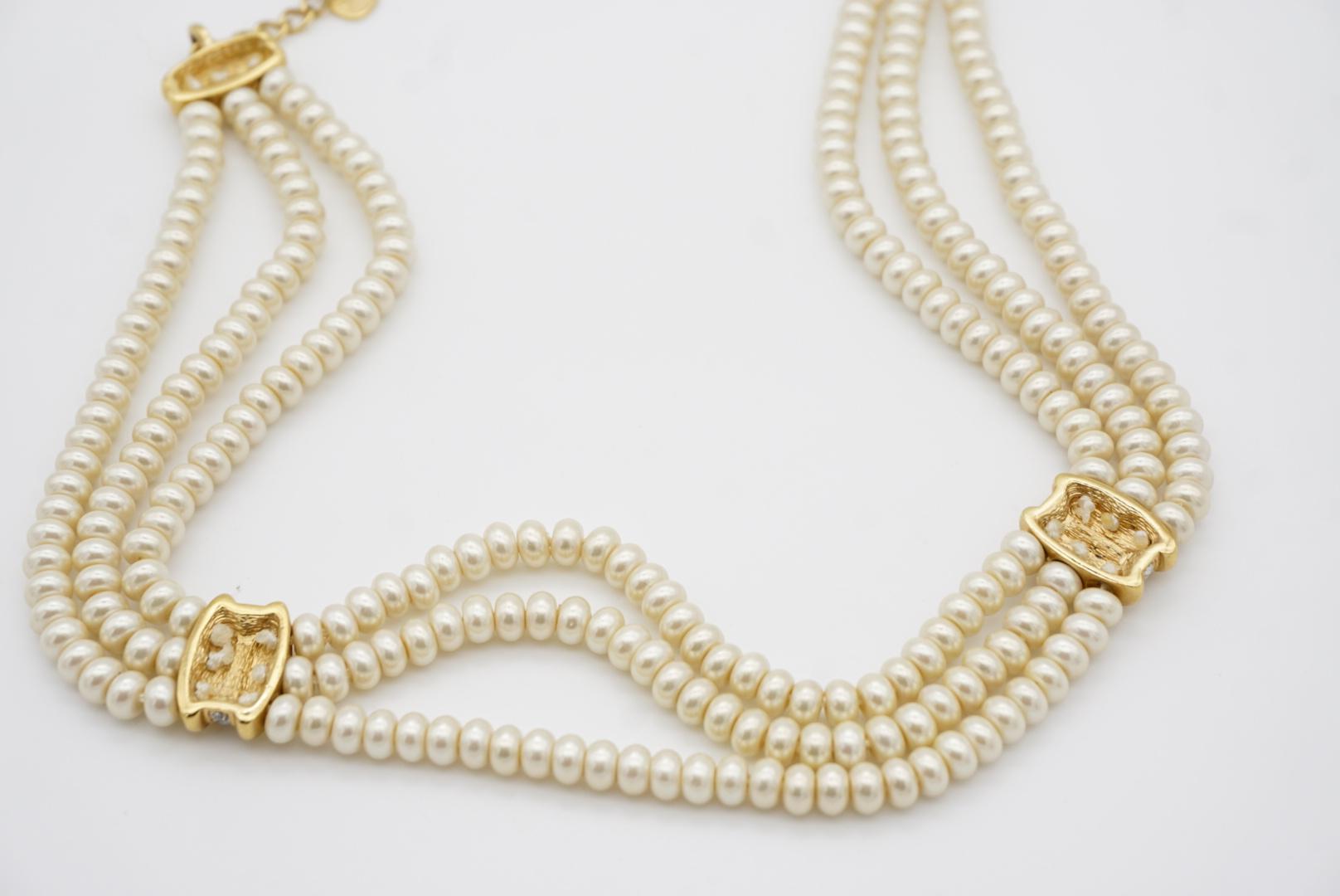 Christian Dior GROSSE 1960 Trío Perlas Cristales Filamentos Capas Collar Gargantilla en venta 9