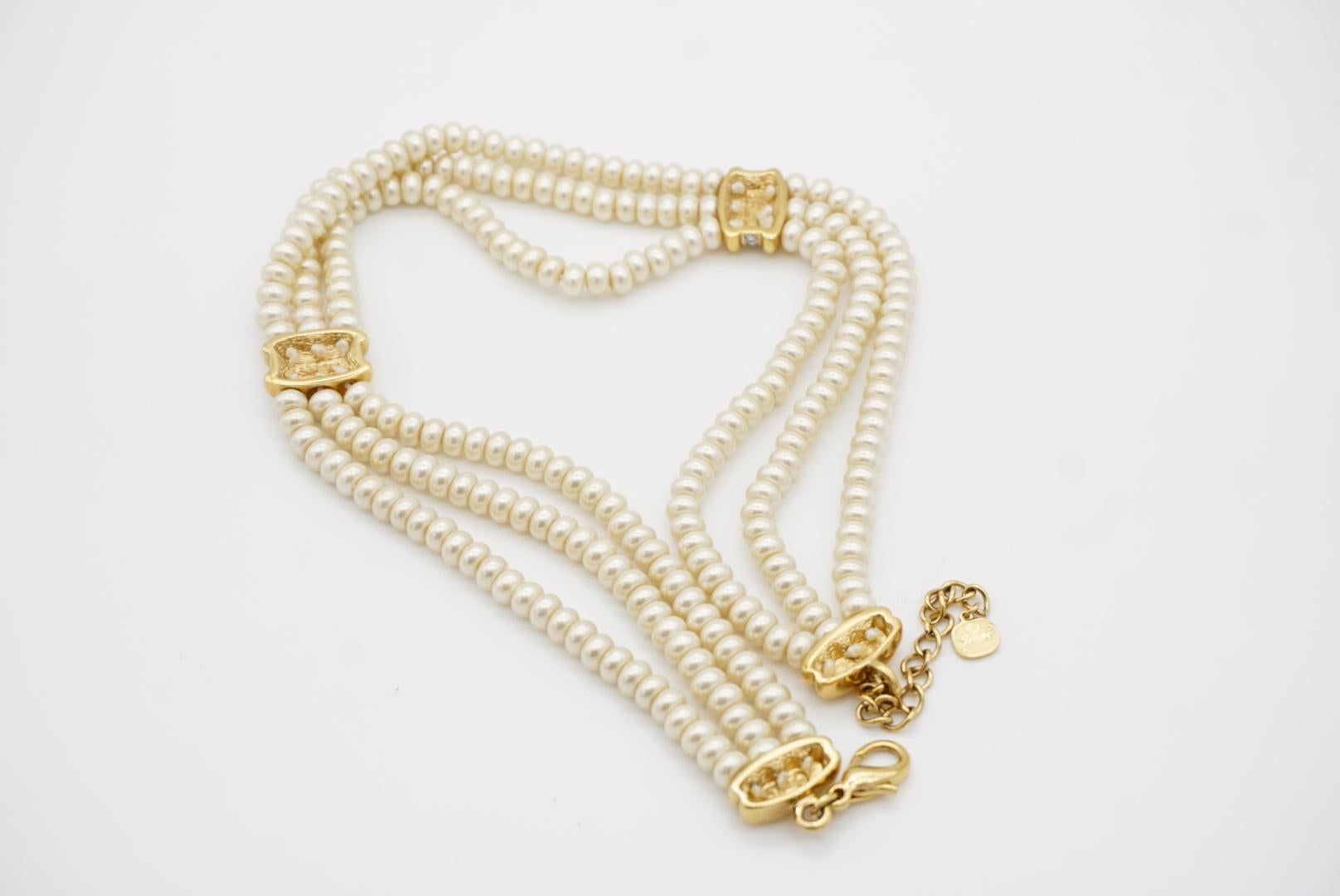 Christian Dior GROSSE 1960s Trio Pearls Crystals Strands Layers Choker Necklace 10