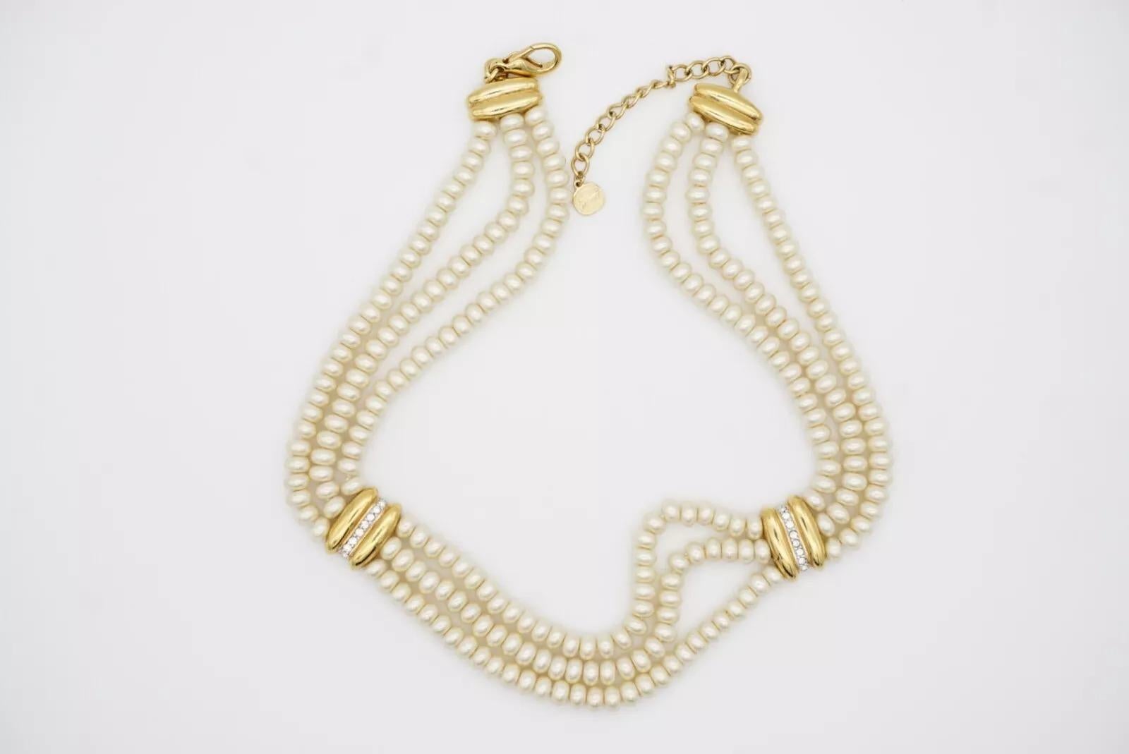 Christian Dior GROSSE 1960 Trío Perlas Cristales Filamentos Capas Collar Gargantilla en venta 11