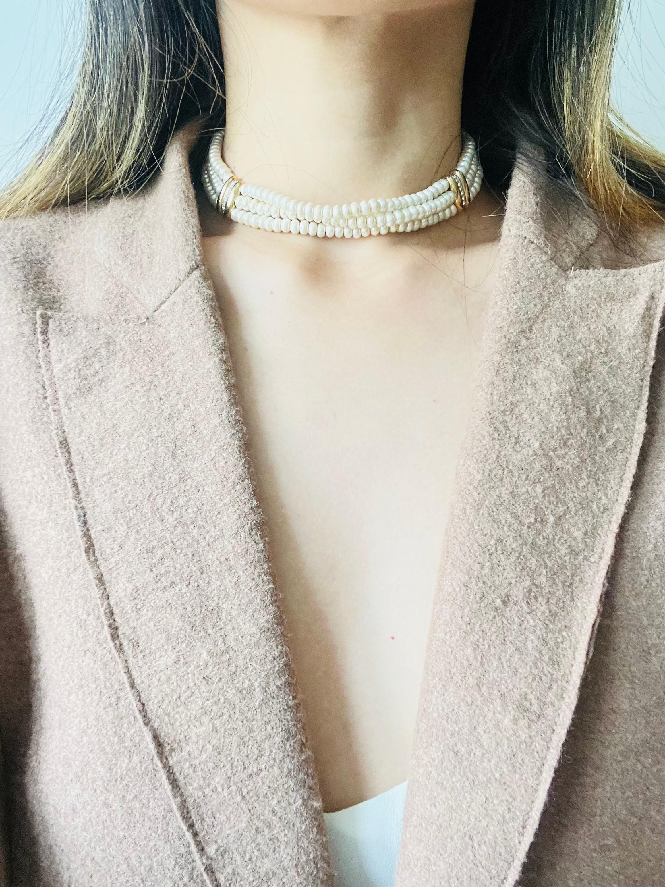 Christian Dior GROSSE 1960 Trío Perlas Cristales Filamentos Capas Collar Gargantilla en venta 1