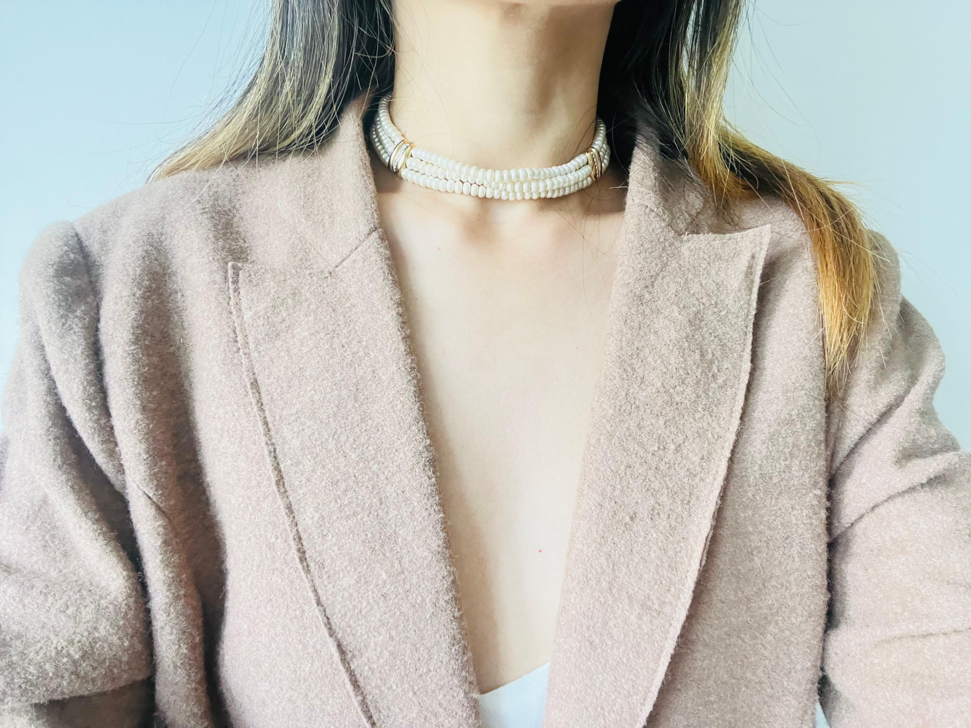 Christian Dior GROSSE 1960 Trío Perlas Cristales Filamentos Capas Collar Gargantilla en venta 2