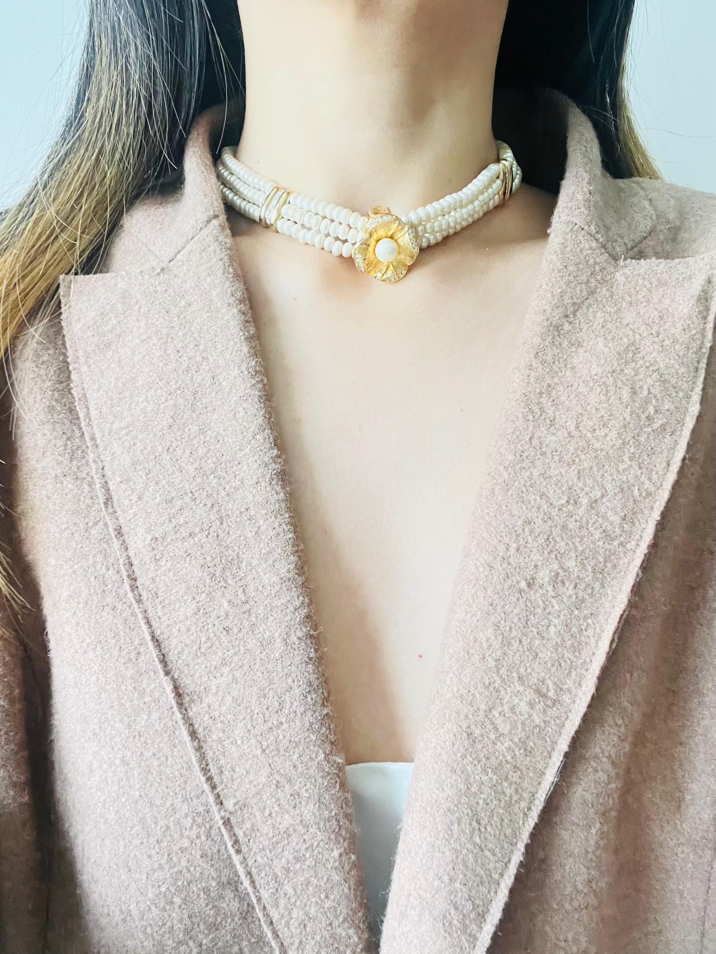 Christian Dior GROSSE 1960 Trío Perlas Cristales Filamentos Capas Collar Gargantilla en venta 3