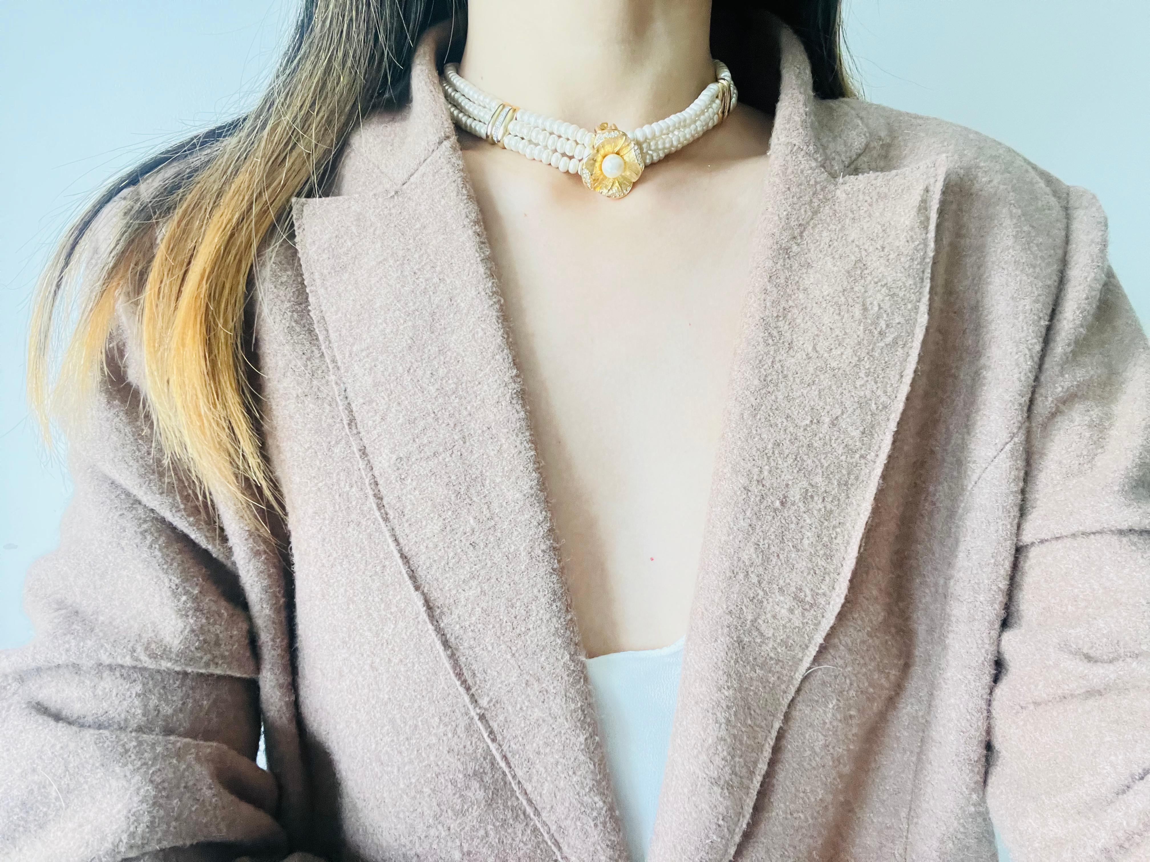 Christian Dior GROSSE 1960 Trío Perlas Cristales Filamentos Capas Collar Gargantilla en venta 4
