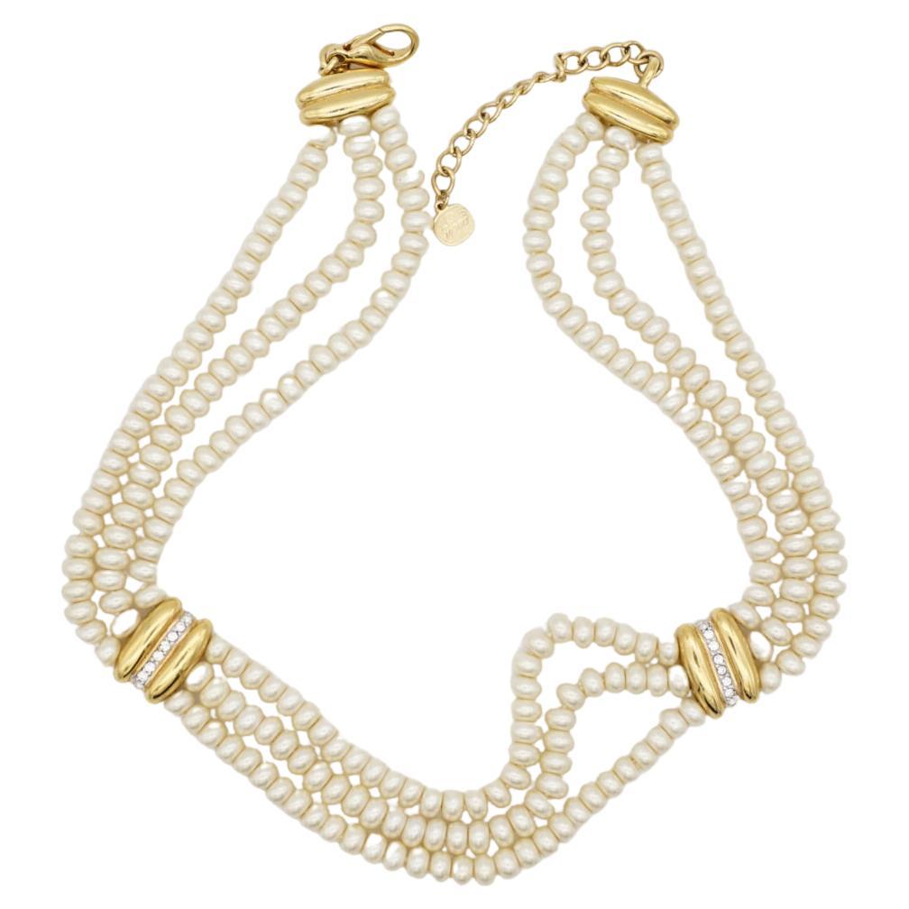 Christian Dior GROSSE 1960 Trío Perlas Cristales Filamentos Capas Collar Gargantilla en venta