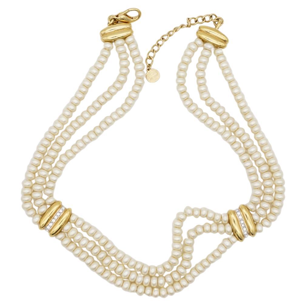 Christian Dior GROSSE 1960s Trio Pearls Crystals Strands Layers Choker Necklace For Sale
