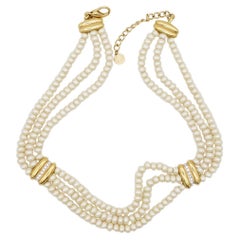 Christian Dior GROSSE 1960s Trio Pearls Crystals Strands Layers Choker Necklace