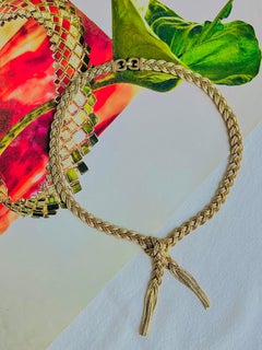 Christian Dior GROSSE 1960s Vintage Braided Tassel Y Drop Pendant Gold Necklace